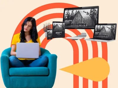 woman looking at black and white website design